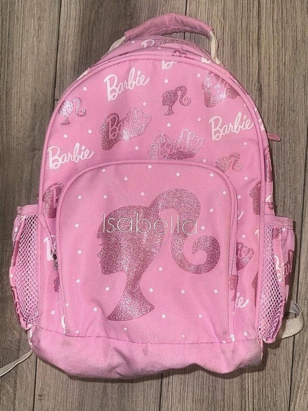 Pottery Barn Kids Barbie Small Backpack Pink Glitter Personalized Isabella